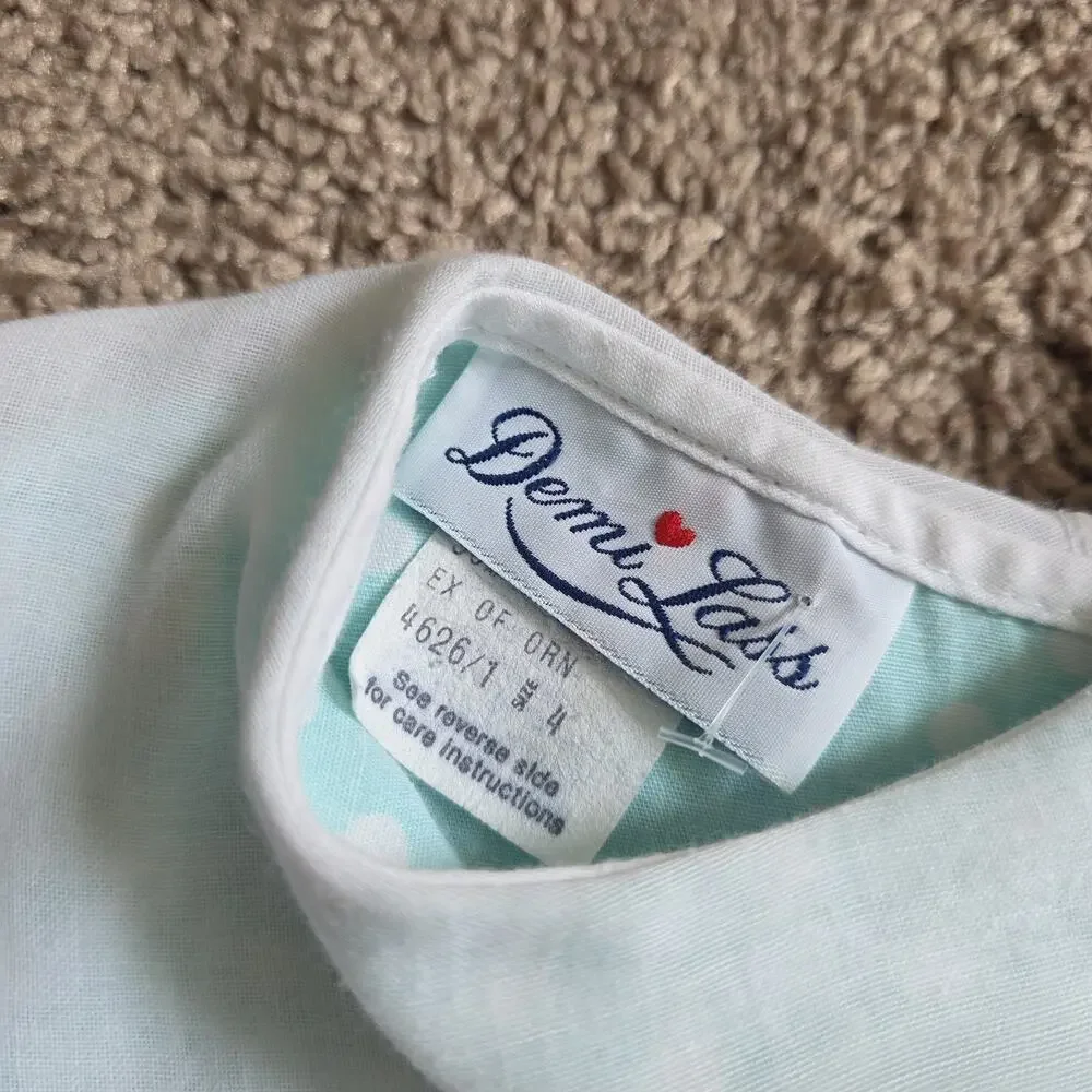 Vintage Cottagecore Polka Dot Peasant Prairie Dress Collar Girls Size 4 Blue 90s